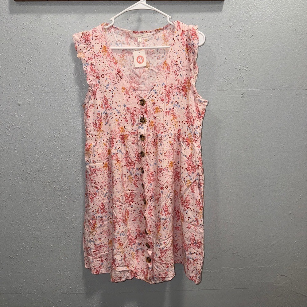 Maurices Pink Floral Button Front Ruffle Sleeve Boho Mini Dress Womens Medium